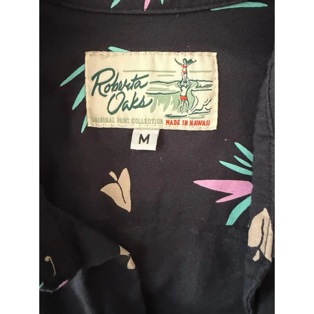 Vintage Roberta Oaks Aloha Short Sleeve Button Up Palm Leaf Pattern Medium